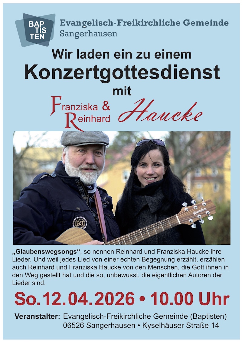 Einladung zum Konzertgottesdienst mit Franziska und Reinhard Haucke